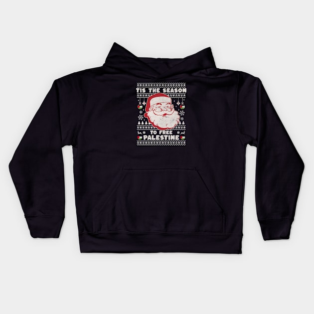 Tis the Season to Free Palestine - Free Gaza Retro Vintage Santa Kids Hoodie by sarcasmandadulting